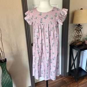 Cowkid Clothing Pink Cowboy Boots Ruffle Sleeve Dress